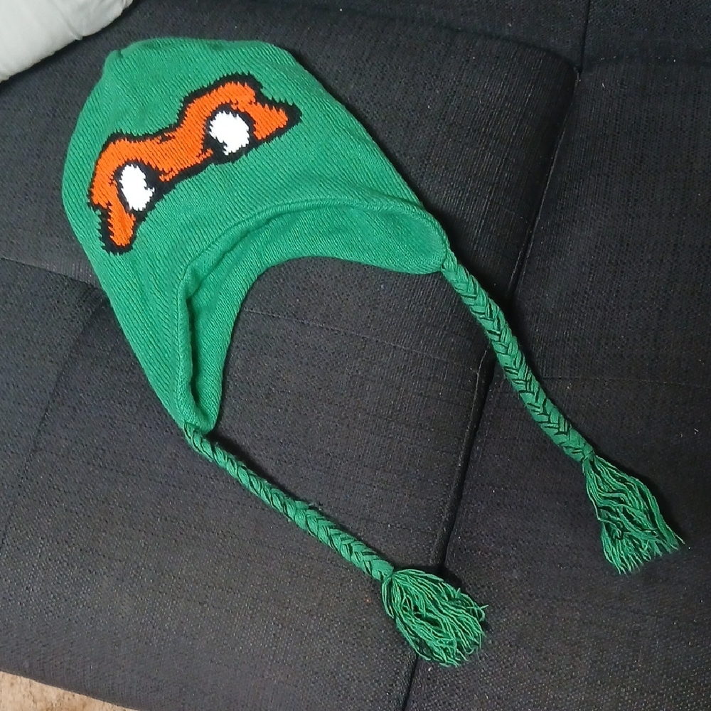 Green Ninja Turtle Knit Hat Reversable .